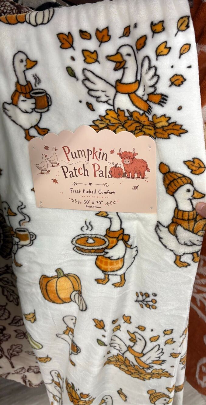 Pumpkin Patch Pals Duck Blanket Pie Leaves Fall Coffee 50x70 Throw Blanket NWT